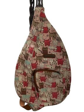 UNIONBAY Cat Print Sling Backpack in Pink, Brown, and Mint
